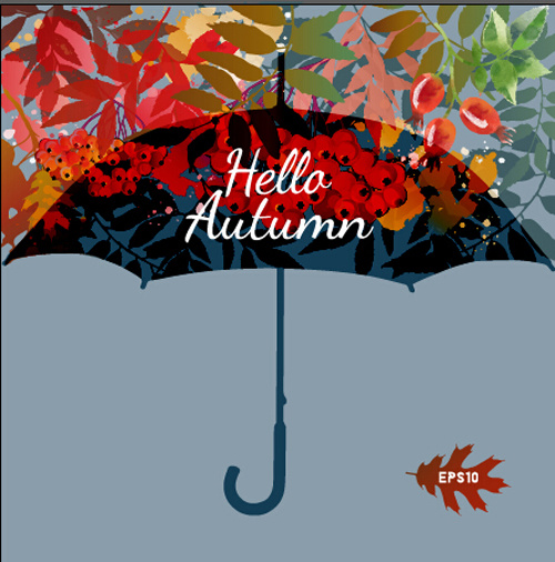 autumn leaves and umbrella vector background