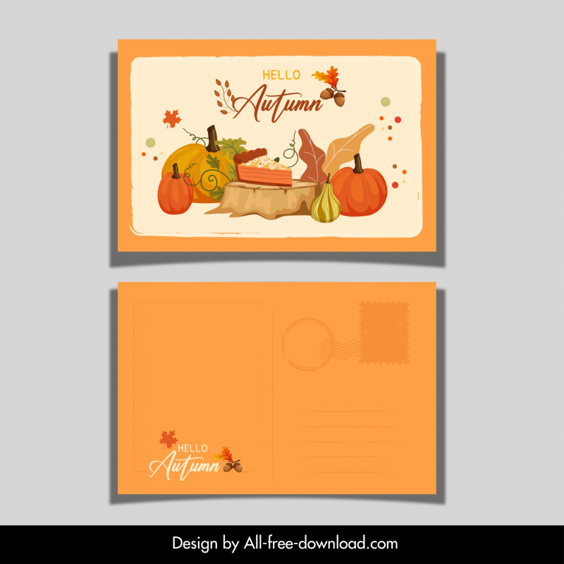 autumn postcard template elegant classic leaf pumpkin nuts