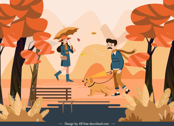 autumn scenery painting lifestyle sketch cartoon design