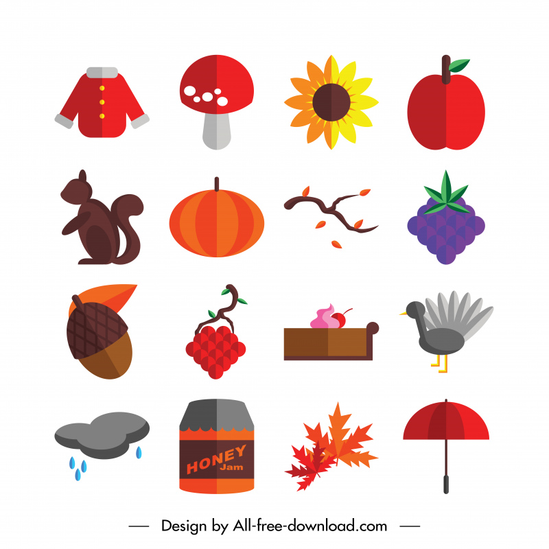 autumn season icon sets modern symbols sketch