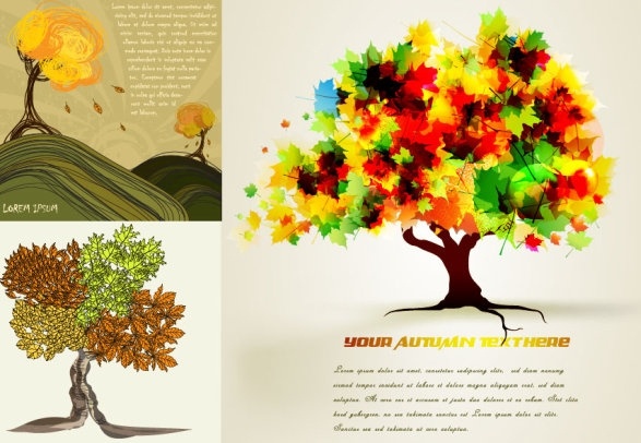 autumn trees cartoon background pattern vector