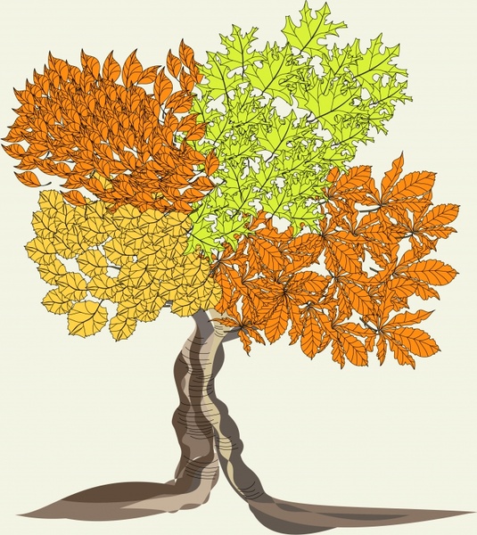 autumn tree icon colorful leaves decor classical design