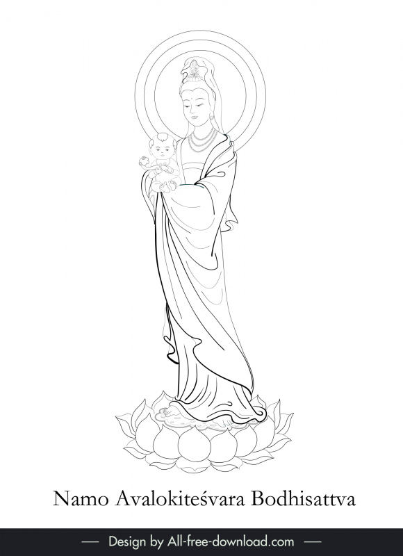 avalokitesvara bodhisattva sign icon black white outline