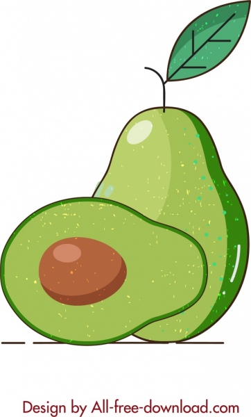 avocado icon flat slice sketch retro design