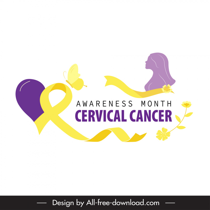 awareness month cervical cancer template elegant silhouette lady ribbon nature elements decor