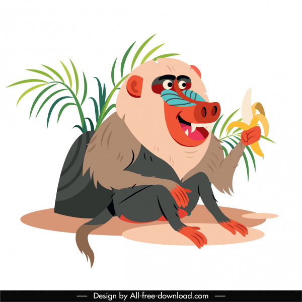 baboon animal painting colored cartoon character sketch