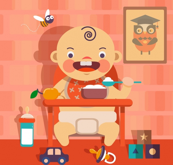 baby background cute kid eating icon multicolored decor