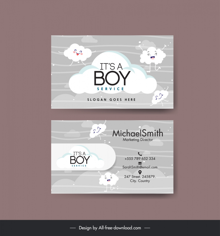 baby care business card template cute stylized clouds design 