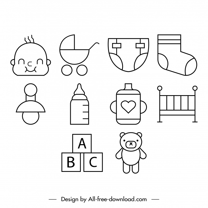 baby design elements cute flat handdrawn symbols sketch
