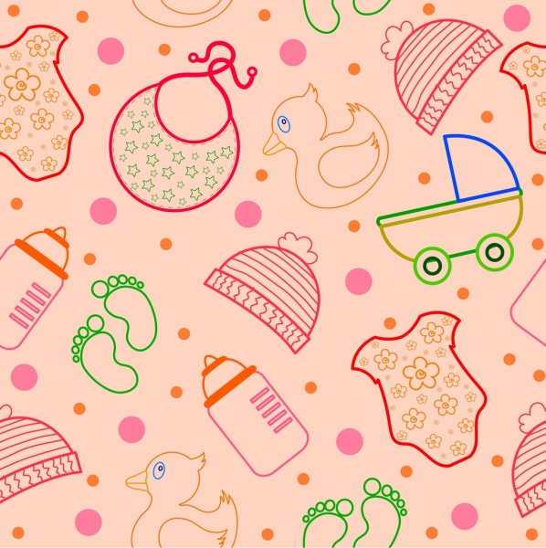 baby design elements pattern colored flat outline