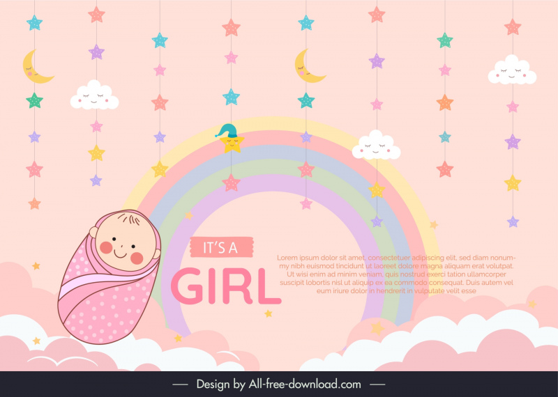 baby girl banner template cute handdrawn cartoon 