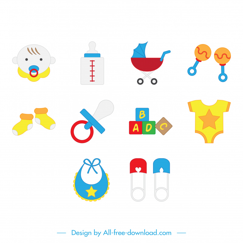 baby icon sets flat classical childhood symbols sketch