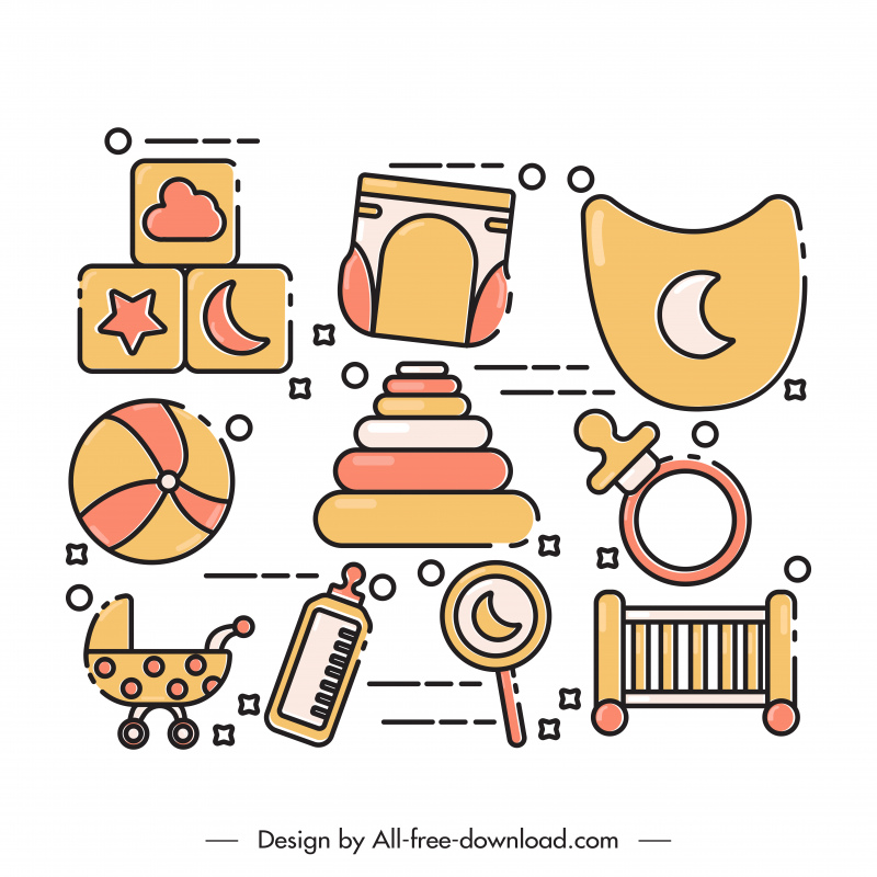 baby icon sets flat classical objects sketch