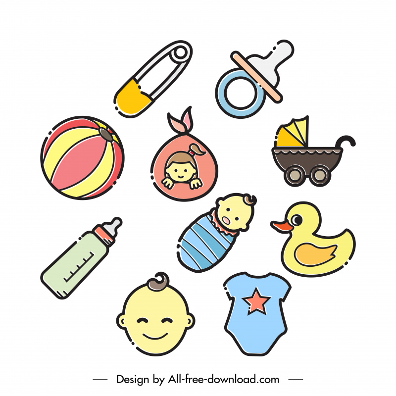 baby icon sets flat classical symbols sketch