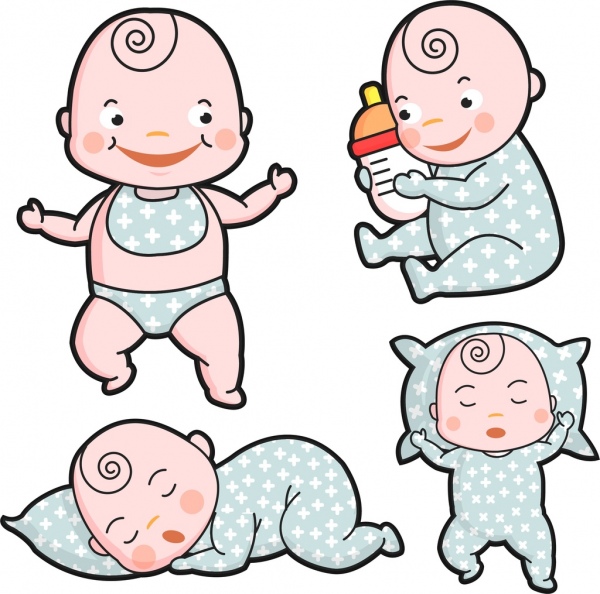 baby icons collection cute cartoon characters