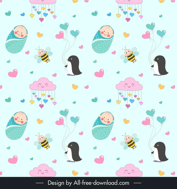 baby seamless pattern template cute flat cartoon design
