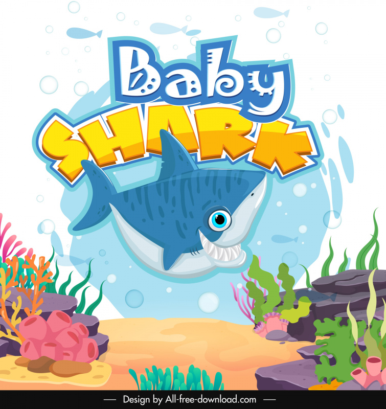 baby shark banner template colorful funny cartoon sketch