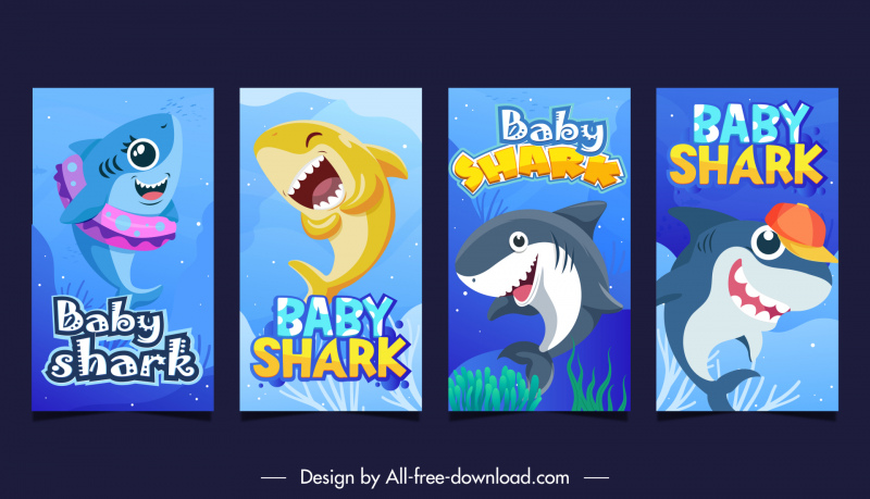 baby shark posters templates dynamic funny stylized cartoon design