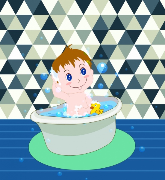 baby shower background bathing kid icon cartoon character 