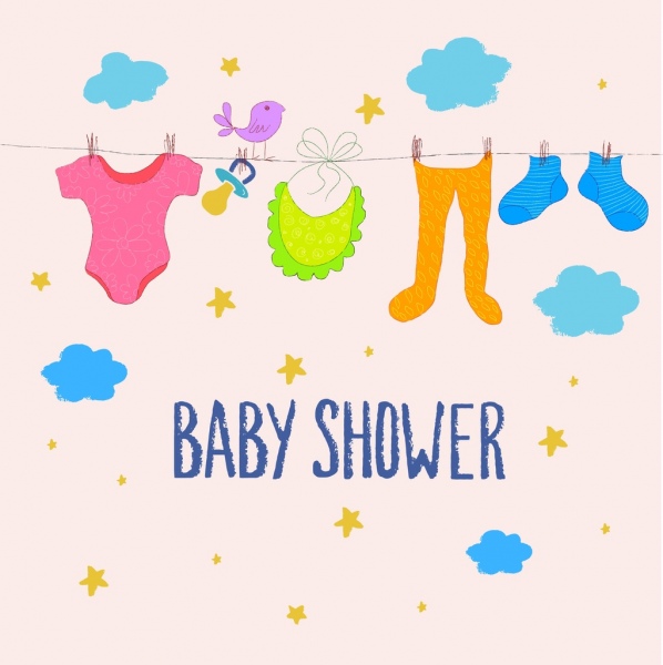 baby shower background hanging clothes colorful cartoon drawing