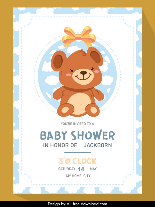 baby shower invitation card template cute teddy bear 