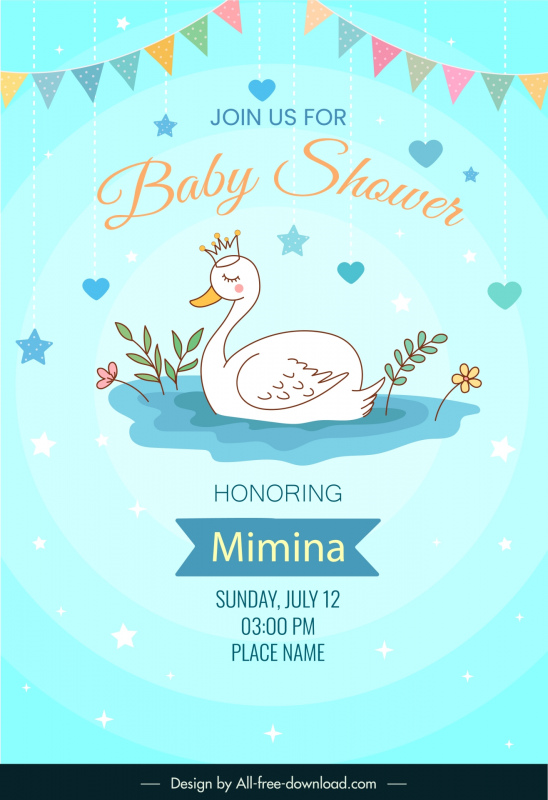 baby shower invitation template cute handdrawn swan