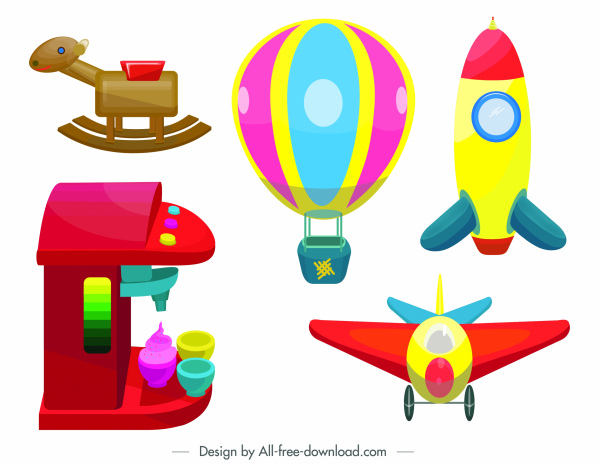 baby toys icons modern colorful 3d sketch