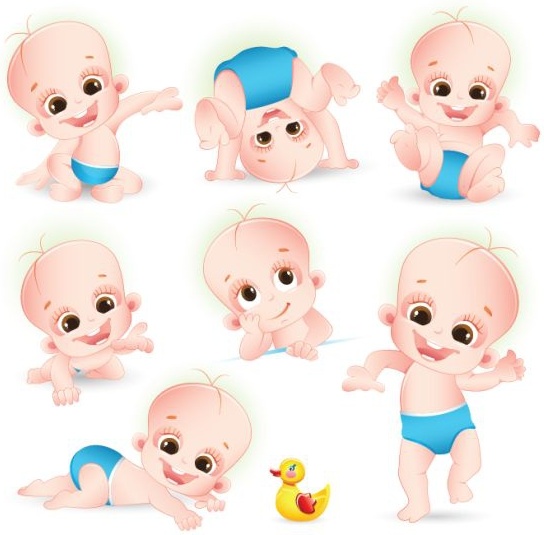 cute baby icons cartoon character colored 3d design