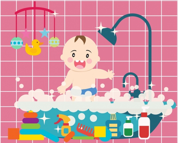 baby washing design elements cute cartoon design