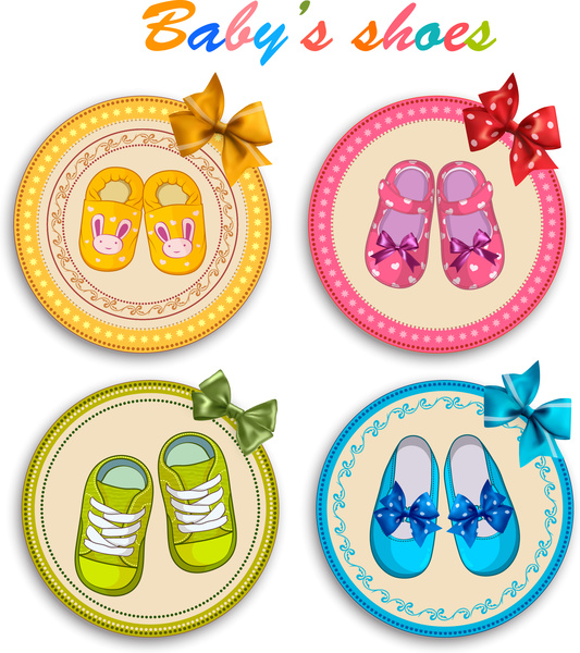 babys shoes vector illustration with colorful round icons
