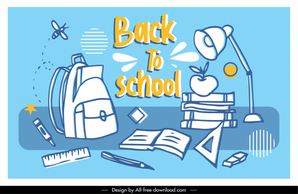 back to school background handdrawn education elements sketch