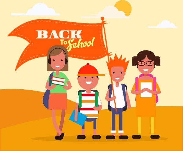 back to school background teenager pupils flag icons