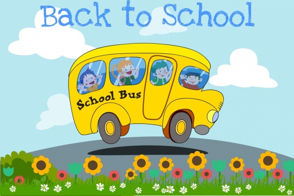 back to school banner bus children colored cartoon