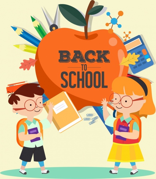 back to school banner children apple tools icons