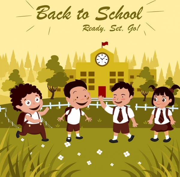 back to school banner children icons colored cartoon