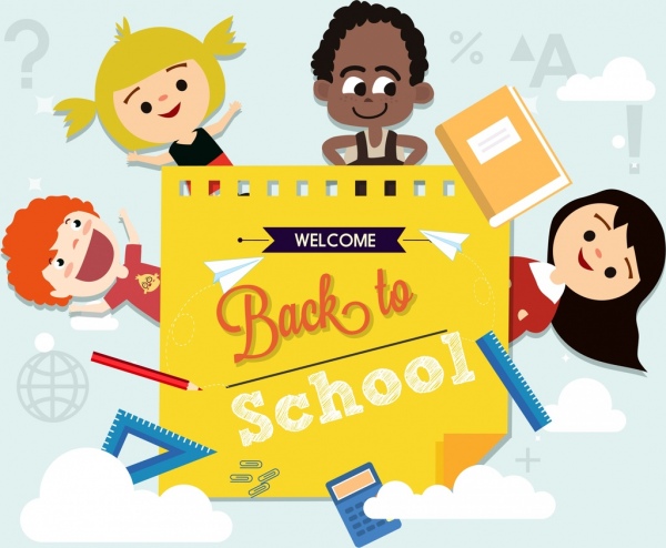 back to school banner children learning tool icons