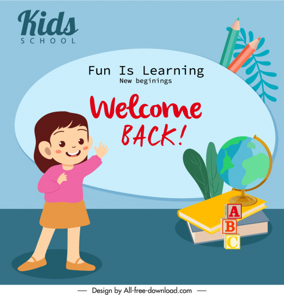 back to school banner cute girl education elements