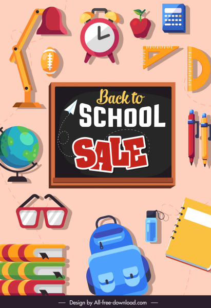 back to school banner flat education elements sketch