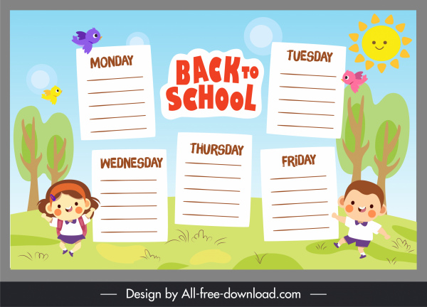 back to school banner timetable pupils sketch