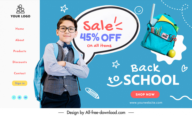 back to school landing page template cute boy design