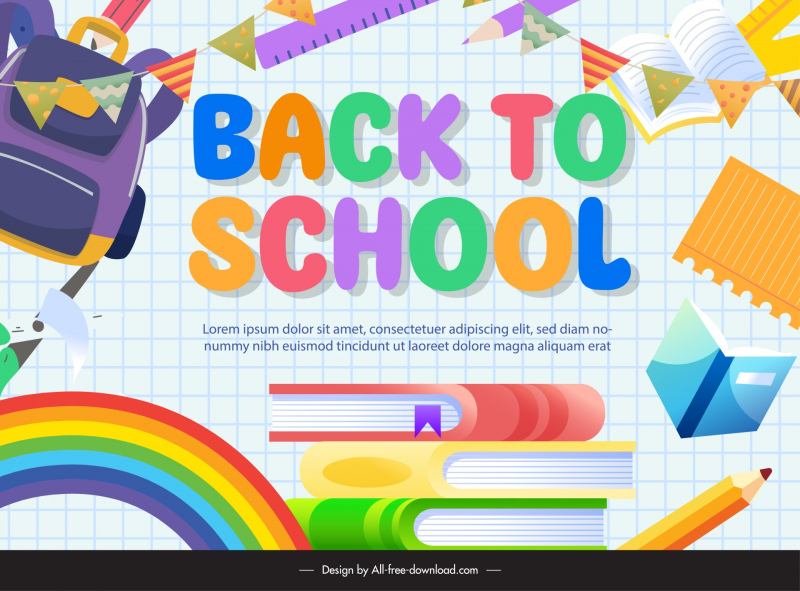 back to school poster template colorful dynamic education objects 
