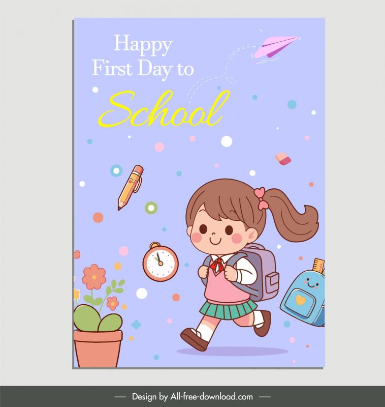 back to school poster template dynamic cute girl cartoon 