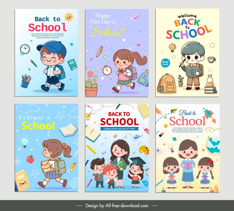 back to school poster templates collection cute dynamic cartoon 