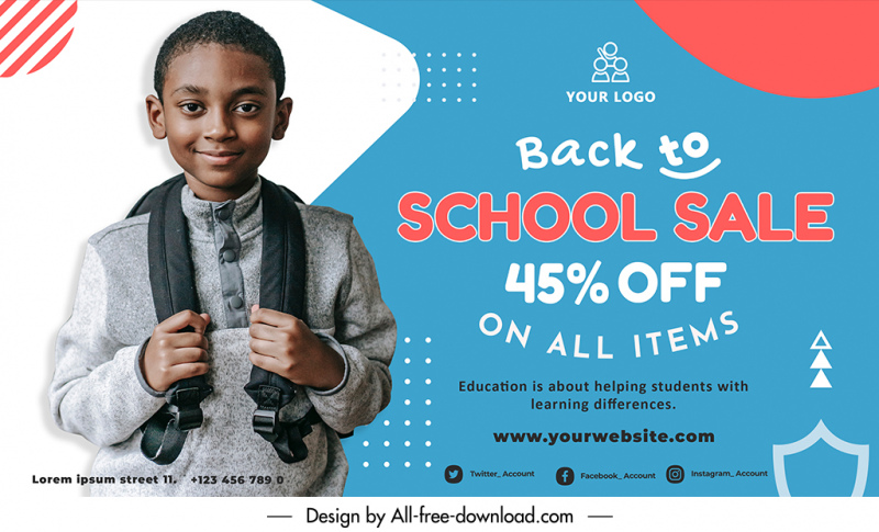 back to school sale discount banner template cute boy sketch