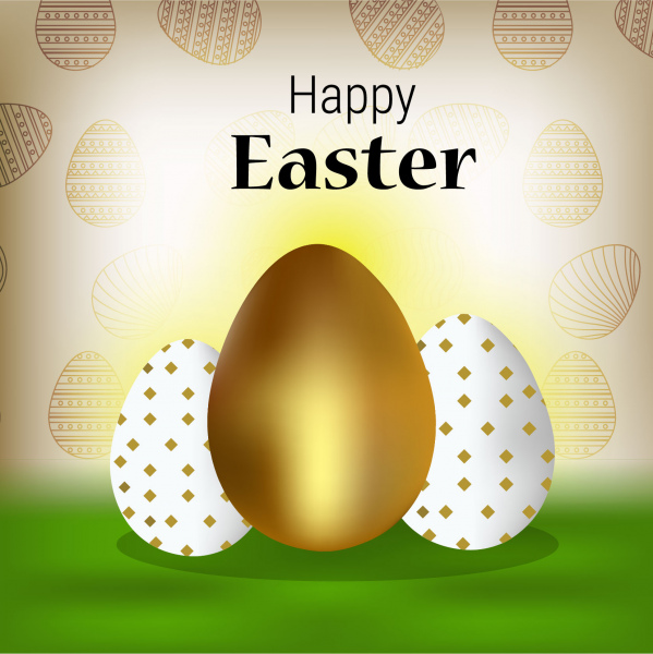 background with eggs hat and landscape vector illustration happy easter greeting card