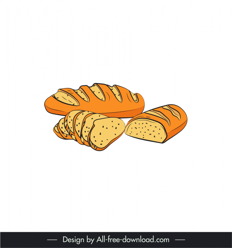 baguette bread icon handdrawn retro outline