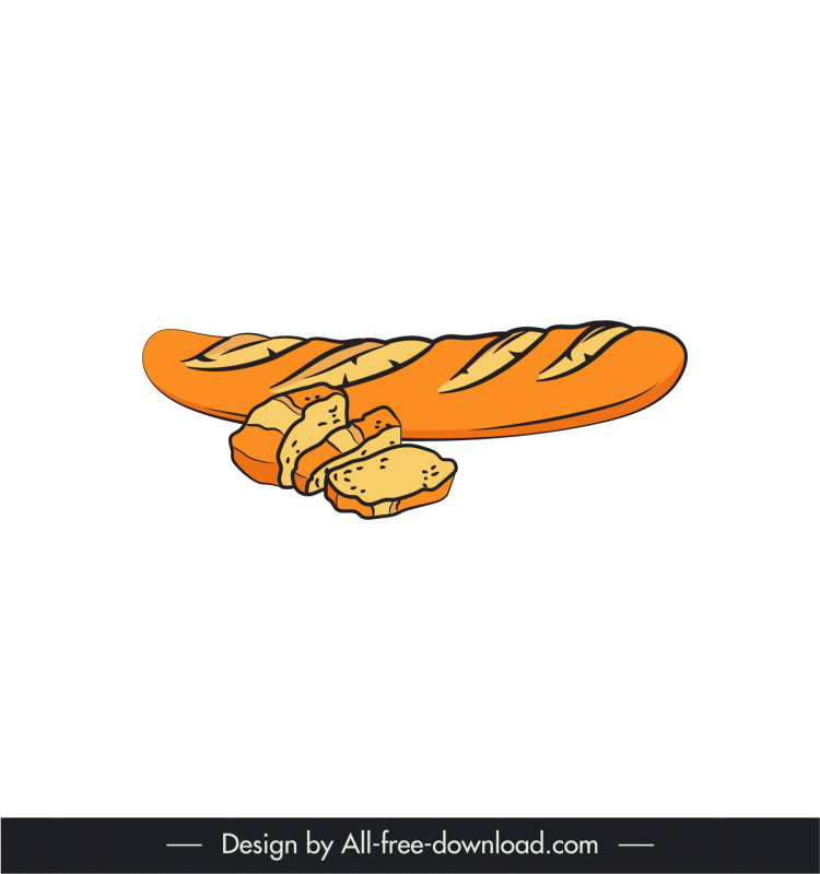 baguette bread icon retro handdrawn outline