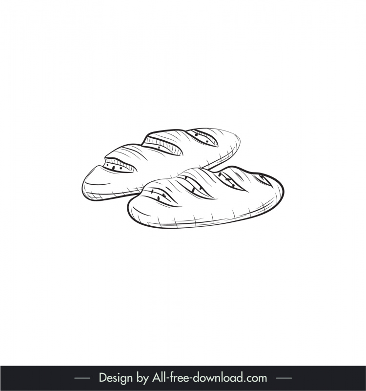 baguette bread icons black white classical handdrawn outline   