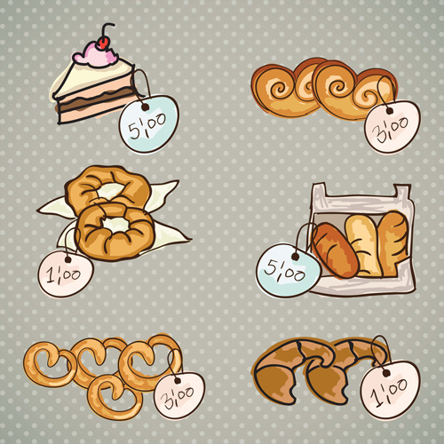 bakery and cake with price tags vector