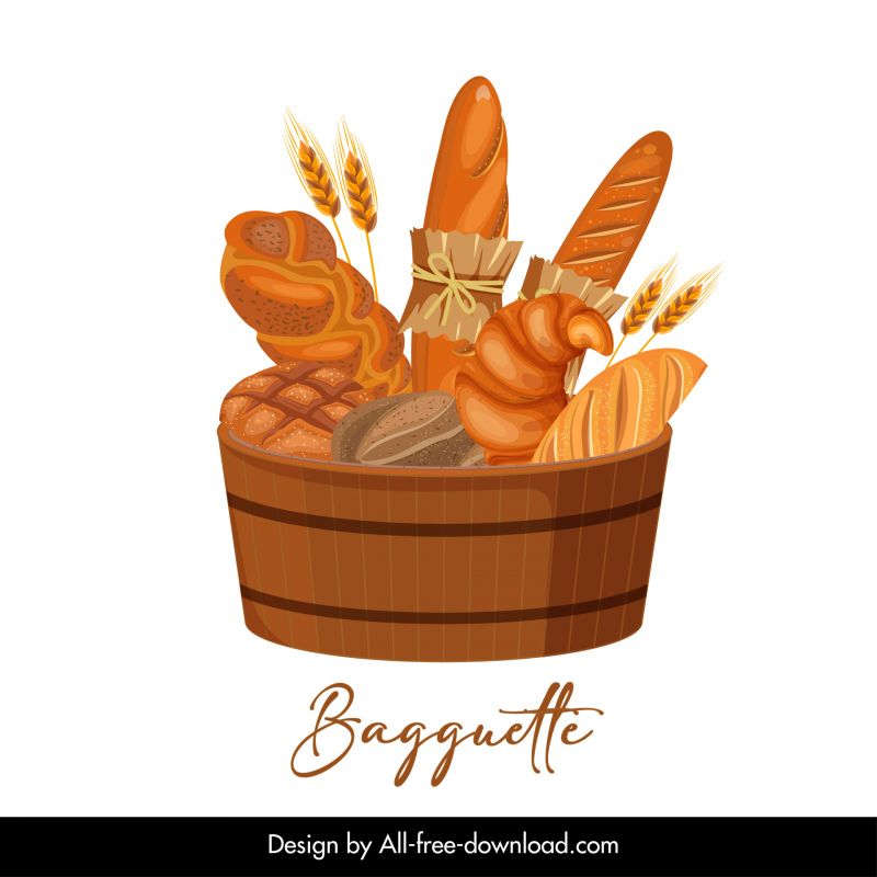  bakery  basket design element classical bread sketch